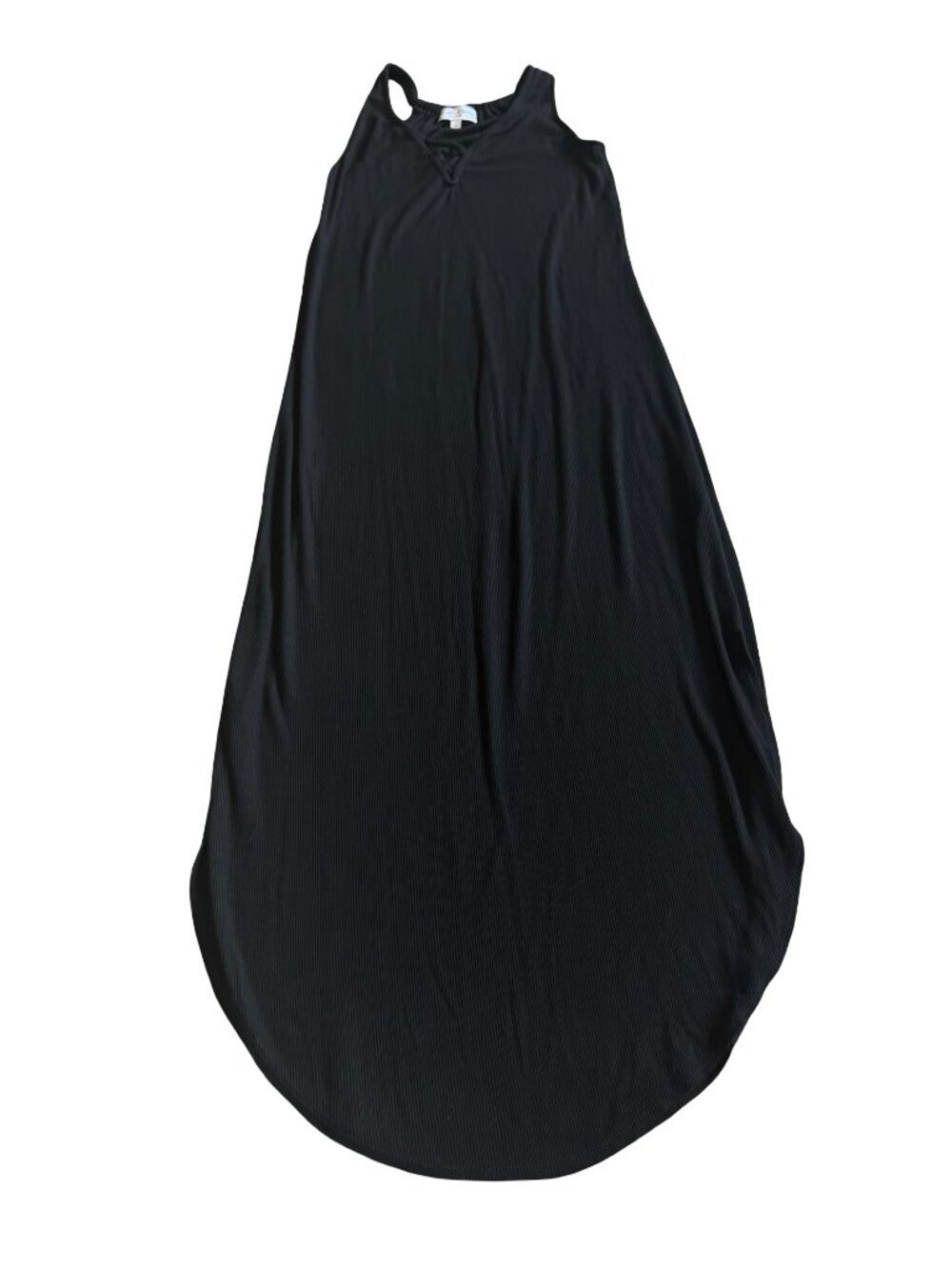 Michael Stars Black Sleeveless Ribbed Dress Stretchy Midi Length Crew Neck Small